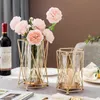 Vasos vaso de ouro metal flores pote floral arranjo de flor banhado liga de vidro decoração moderna luxuosa decoração de casa 230928