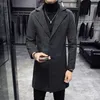 Men's Trench Coats 2023 Autumn And Winter Korean Version Solid Color Lapel Slim Long Windbreaker Men's Fashion Casual Single-breasted