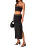 Zweiteiliges Kleid für Damen, 2 Sommerrock-Outfits, doppellagiges Bandeau-Röhrenoberteil und Stretch-Langschlitz-Sets