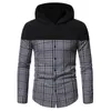 Felpe con cappuccio da uomo Felpa con cappuccio casual da uomo Color Block Pullover con bottoni a quadri Fairycore Top corto Autunno Primavera Uomo Abbigliamento da jogging