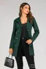 Ternos femininos VOLALO Vintage Khaki Mulheres Blazer Vestido 2023 Outono Inverno Slim Long Check Office Jacket Feminino Outerwear