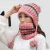 Hats Scarves Gloves Sets Winter Knitted Women Patchwork Pompon Balls Earflap Caps Ladies Warm Thick Beanies Female Beanie Hat Girl Gift