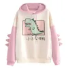 Dinossauro feminino oversized dos desenhos animados hoodie moda feminina moletom casual coreano engrossar inverno dino hoodie topos yq230928