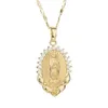 Holy Virgin Mary Pendant Necklace Religion Dainty Golden Christian Cubic Zircon Necklace Women Collier Femme Christian Jewelry190Q