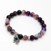 New Arrival Jewelry Whole 8mm Beaded Natural Purple Agate Stone Beads Hamsa Hand Yoga Braclets Gift for men and women1953