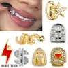 18k ouro único grillz chaves hip hop gelado zircônia cúbica pentagrama dentes boca dental fang grills dente boné festa de halloween vampiro rapper corpo jóias atacado