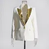 Ternos femininos bevenccel 2023 outono branco sexy fino ajuste com decote em v luxo bordado pena de ouro lantejoulas casual terno casaco blazer