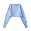 Women's Sweaters 23 Autumn And Winter Short Sweater Blouse Girl Rolled Edge Round Neck Loose Knit Pullover Crop Top