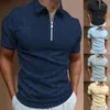 Polos pour hommes fermeture éclair revers rayé Polo à manches courtes printemps et été affaires décontracté droit mode pull