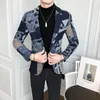 Blazer rétro en mélange de laine pour homme, vêtement Slim avec lettres imprimées, pour fête d'affaires, bal, à la mode, automne-hiver, 230927