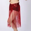 Scen Wear Sequin Belly Kjol Long Fringe Dance Hip Scarf For Women Glitter Elastic Tassel Party Performance Costumes