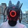 Party-Masken, Cyberpunk-Maske, rote Beleuchtung, LED mit Haaren, Musikfestival, fantastisches Cosplay, SCI-FI-Soldatenhelm, Halloween-Party, Geschenk für Erwachsene, 230927