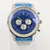 새로운 품질 B06 B01 Navitimer 시계 크로노 그래프 배터리 움직임 석영 Navy Blue Dial Men Watch Stainsteel Steel Mens Wristwatc2733