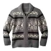 メンズセーターセーターセーター秋の長い編みカーディガンビンテージコートメンファッションプリントジッパー冬のカジュアルパターンスリーブ