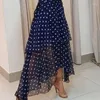 الفساتين غير الرسمية النقطة طباعة طبقات الكشكشة ماكسي فستان ضد رقبة طويلة الأكمام لأمي العطلة