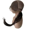 34 pouces chinois vierge cheveux humains mélange cheveux synthétiques maïs tresses couleur noire 180% densité pleine dentelle perruques pour femme noire