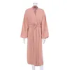 Women's Sleepwear Lantern Cotton Women Bathrobe Dresses Elegant Kimono Robe 2023 Female Hiloc Nightie Sashes Long Robes Sleeves