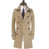 Men's Trench Coats Thin Spring And Autumn Clothes Middle-Aged Teenage Double-Row British Slim Mid-Length Khaki Windbreakers