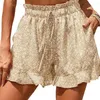 Kvinnors shorts Elastiska midjor fickor ruffle trim strand blommig tryck utdragande lösa gatakläder