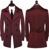 Men's Trench Coats Wine Red Brown Beige Designer Slim Sexy Coat Men Overcoat Long Sleeve Mens Clothing Business Grey S - 9XL