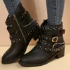 Boot's Studded Chain Decor Ankle Boots Rock Style Chunky Low Heeled Booties Side Zipper Short Boots 230928