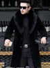 Men's Fur Faux Fur Mid Length Faux Fur Coat Men's Winter Thick Warm Long Sleeve Slim Fur Collar Luxury Brands Jackets Black Fur Coat 230927