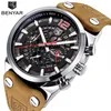 Benyar Chronograph Sport Mens Watches Fashion Brand Military Waterproof Leather Strap Quartz Watch Clock LeLogio Masculino264p