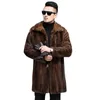 Men's Trench Coats Brown Faux Fur Jacket Mid Long Coat Men Stylish Winter Thicken Warm Parka Overcoat Soft Fluffy Fuzzy Luxury Outwear