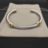 Ontwerper DY Kabelarmband Gedraaide Armbanden Sier Sieraden voor Mannen Vrouwen Gouden Parel Hoofd Diamant Steen Manchet Bangle Sieraden Feest Bruiloft met doos