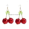 Dangle Chandelier Earrings 3D Handmade Red Cherry Fruit Leaf Hoop Mirror Glossy Jewelry 40Gb Drop Delivery Dhq07