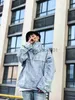 Women's Hoodies Sweatshirts High Street Men Denim Tops Falling Shoulder Hip Hop Hooded Half Zipper Washing Old Denim Jacket Coats Men Ripped Denim Jackets J230928