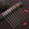 Hårklipp vintage kinesisk stil Hanfu Stick Women Metal Glaze Fork Chopsticks Hairpin Woman Jewel Clip Accessories