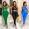 wholesale 2023 fall Womens Two Piece Sets New Solid Color Slim Fit Sleeveless Open Umbilical Tank Top Tight Fit High Waist Casual Pants Set