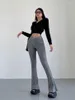 Pantalon femme fille épice taille croisée tricoté femmes serré élastique légèrement évasé pantalon décontracté coton rayure M337