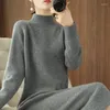 Casual Dresses Solid Navy Blue Long Midi Women Cashmere Autumn Winter Knitted Sweater Dress Loose Vintage Pullovers Women's Turtleneck