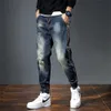 Mens Jeans Harem Pants Fashion Pockets Desinger Löst fit baggy Moto Men Stretch Retro Streetwear avslappnad avsmalnande 230927