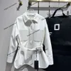 Autumn/Winter Jacket Luxury Temperament Shirt Fleece Denim Patchwork Design Leather Belt Fashion Senior Women's