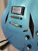 Guitarra eléctrica Jazz 335 semihueca de metal, azul