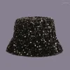 Berets Ldslyjr 2023 Solid Color Sequins Cotton Bucket Hat Fisherman Outdoor Travel Sun Cap Hats for Women 84