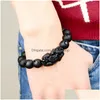 Bangle Natural Preto Obsidian Matte Pixiu Frisado Charme Pulseira Brava Tropas Sixword Mantra Riqueza Pi Yao DIY Homens Mulheres Jóias Drop D Dhzgv