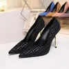 Luxury Brand Pumps Dress Classic Lettering Logo Pointy Stiletto Heels 10.5cm For Women Walking Shoes Size 35-42