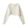 Women's Sweaters 23 Autumn And Winter Short Sweater Blouse Girl Rolled Edge Round Neck Loose Knit Pullover Crop Top