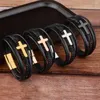 Charm Bracelets Genuine Leather Cross Bracelet For Men Stainless Steel Magnet Clasp Braid Multilayer Homme Gift Jewelry