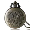 Taschenuhren Steampunk Quarzuhr Bronze Retro Chinesisches Sternzeichen Drache mit Halskette Kette Antikstil Charme Geschenke Mann Frau Uhr