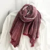 Scarves Unisex Japanese Style Scarf Cotton and Linen Striped Women's Long Shawl Crinkle Wraps Bufandas Fashion Men Winter 230927