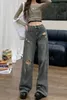 Jeans pour femmes Style américain rétro déchiré automne lâche droite jambe large Demin pantalon Y2K fille épicée haute rue pantalon usé