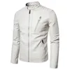 Cuir pour hommes Faux cuir printemps automne veste en cuir de moto pour hommes vestes à col montant solide mode décontractée tendance blanc manteau coupe-vent Streetwear 230927