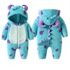 Rompers spädbarn baby flickor och pojkar kläder fleece jumpsuit tecknad djurhorn huva varmt förtjockas vintern rompers outwear snowsuit 230927