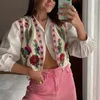 Women's Vests Vintage Women Floral Embroidery Vest Jackets Summer National Style Open WaistCoat Casual Patchwork V Neck Ladies Short Vest Tops 230927