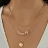 Collier ras du cou Boho pour femmes, chaîne géométrique, multicouche, feuille de pierre rose, pendentif, ensemble de bijoux cadeaux, N0398